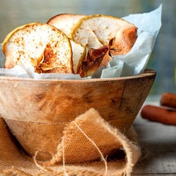 Cinnamon apple chips in a bowl.