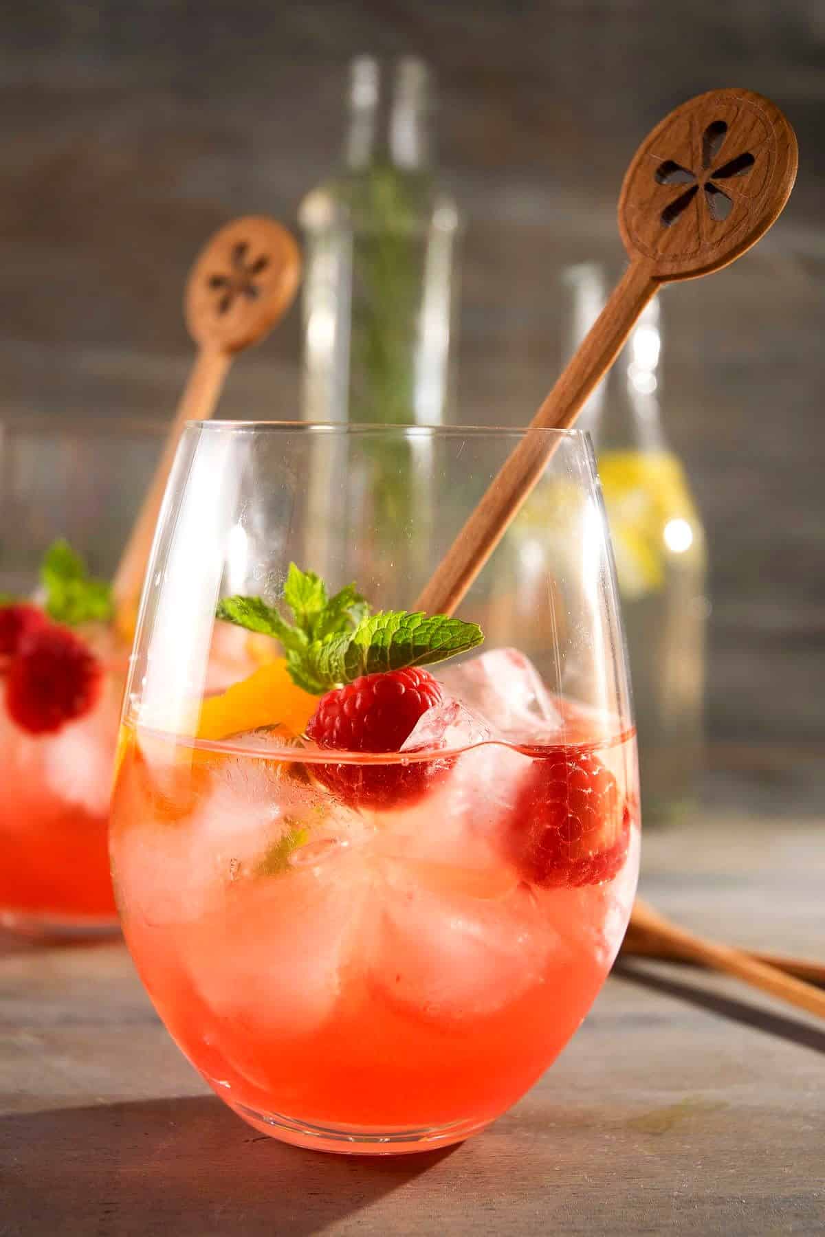 Sangria made with cocktail syrup in glass.