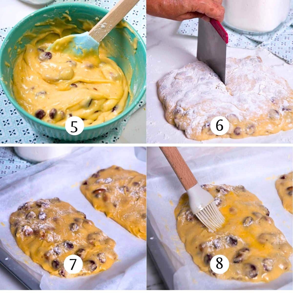 Steps image collage of forming cranberry biscotti.