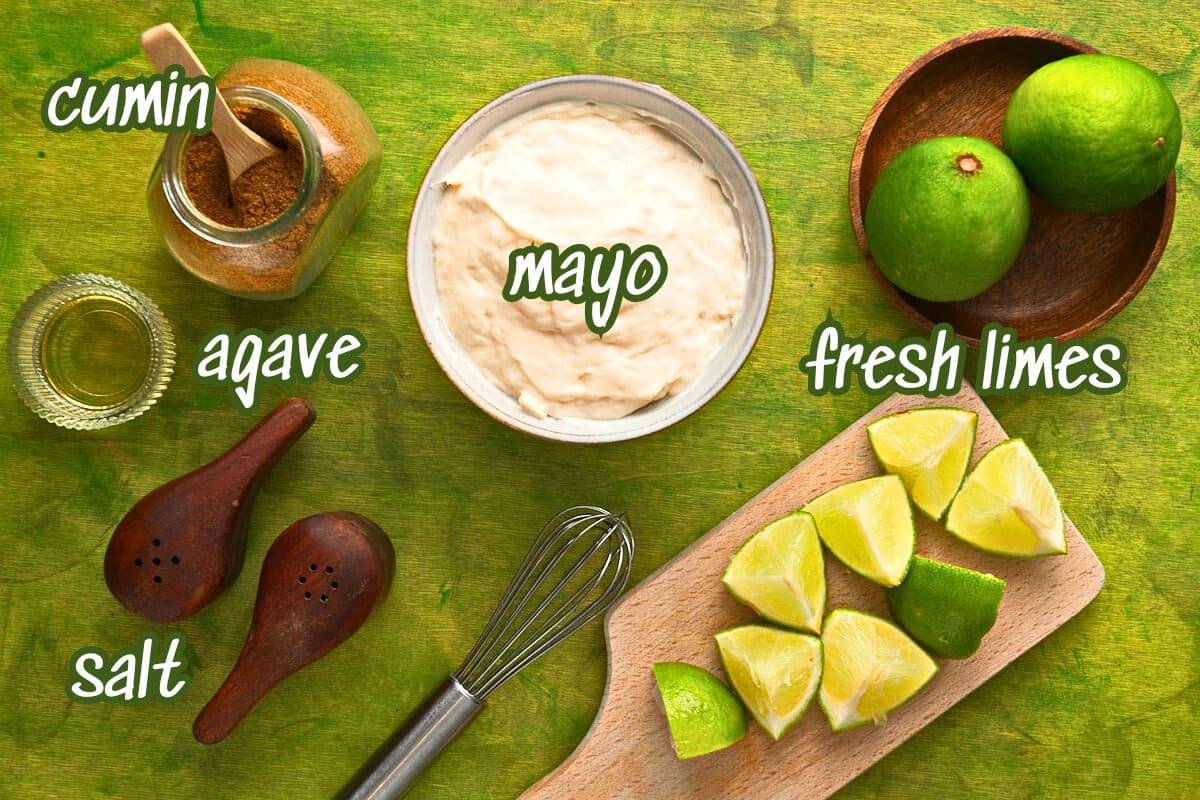 Creamy lime sauce ingredients labeled.