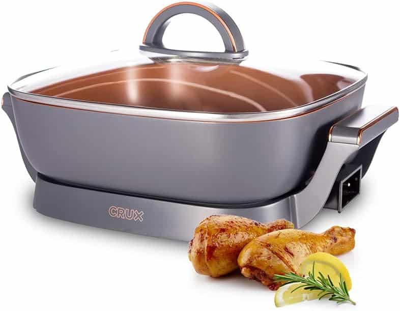 bella 12 x 12 electric skillet packaging Crux electric skillet.