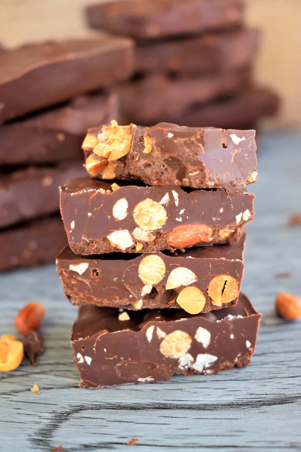 Cuban lunch chocolate bars cut open and stacked up.