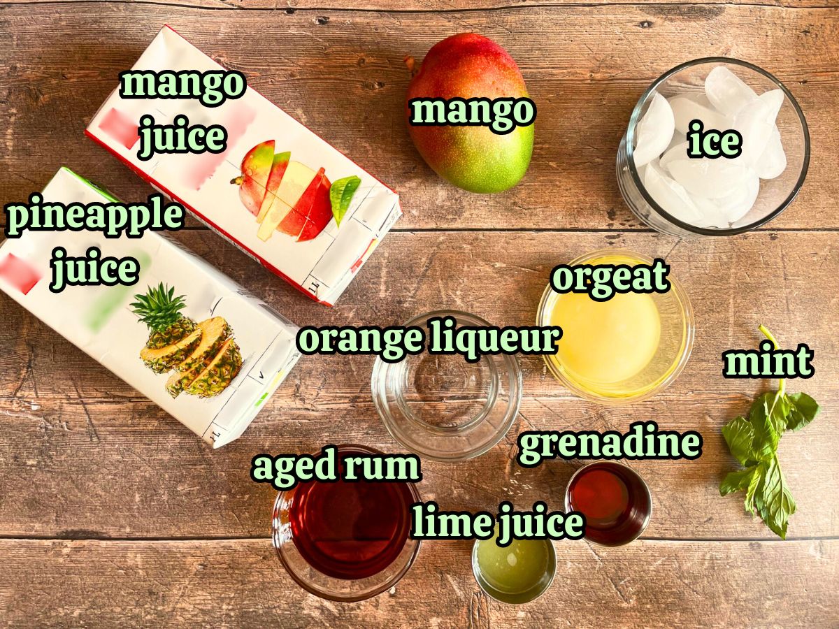 Hawaiian Mai Tai ingredients labeled.