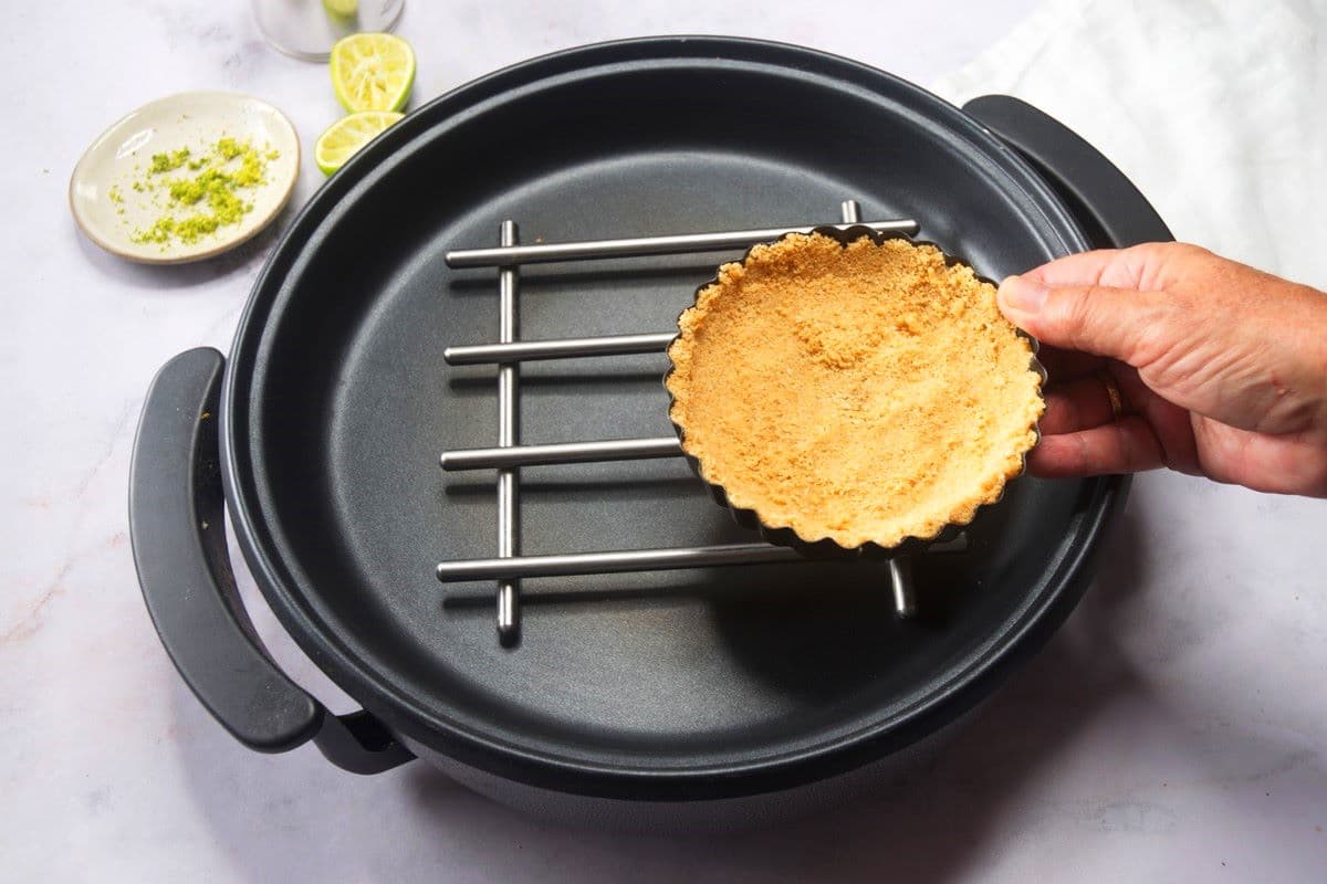 Baking rack in electric skillet.