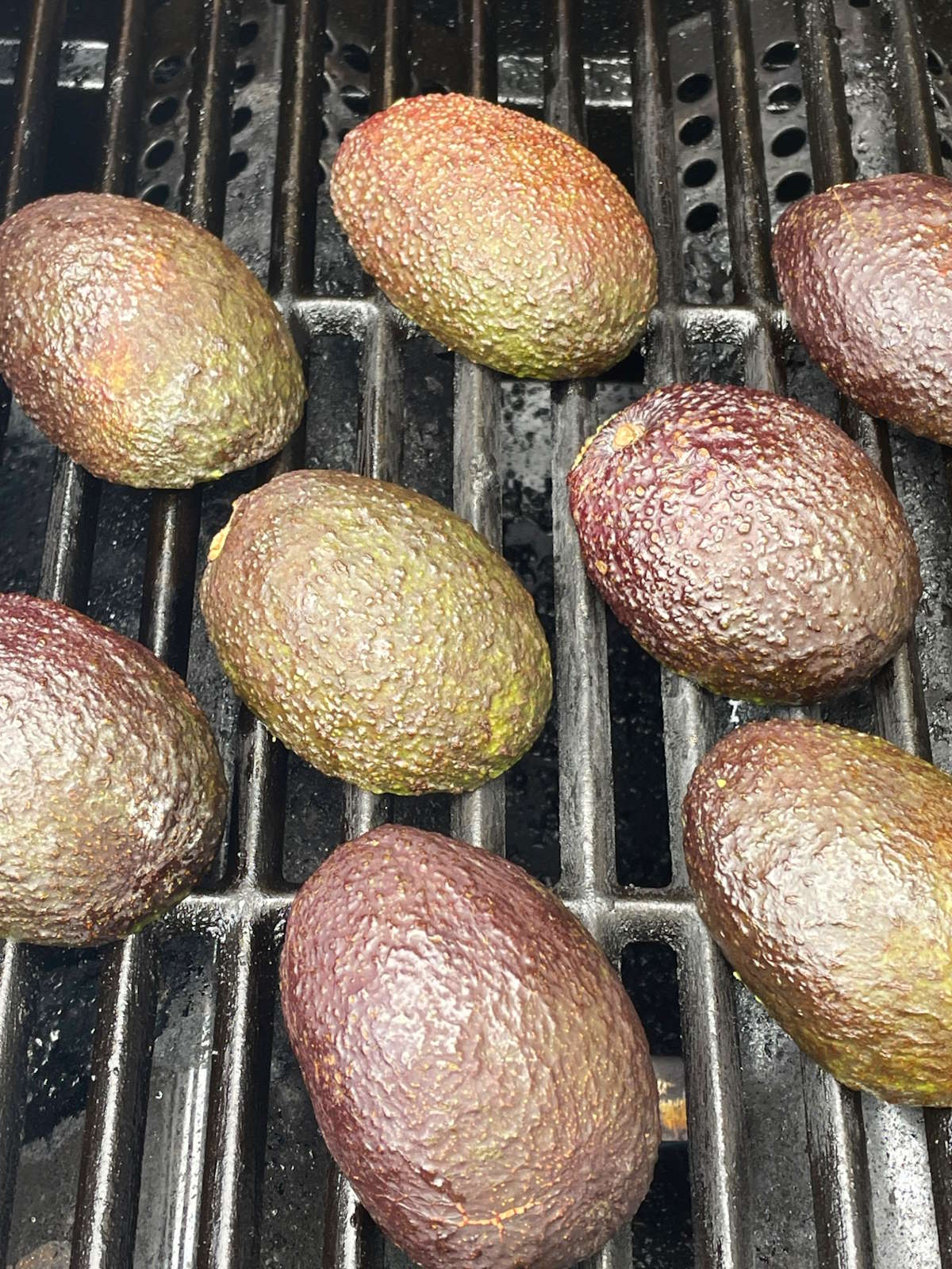 Avocadoes on the outdoor grill.