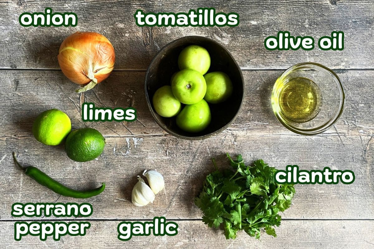 Grilled halibut taco salsa ingredients prepped and labeled.