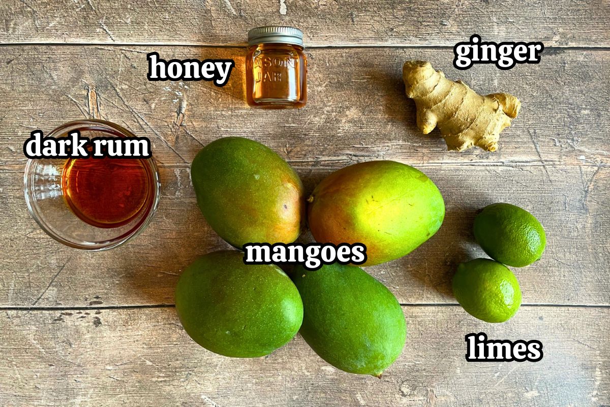 Grilled mango ingredients labeled.