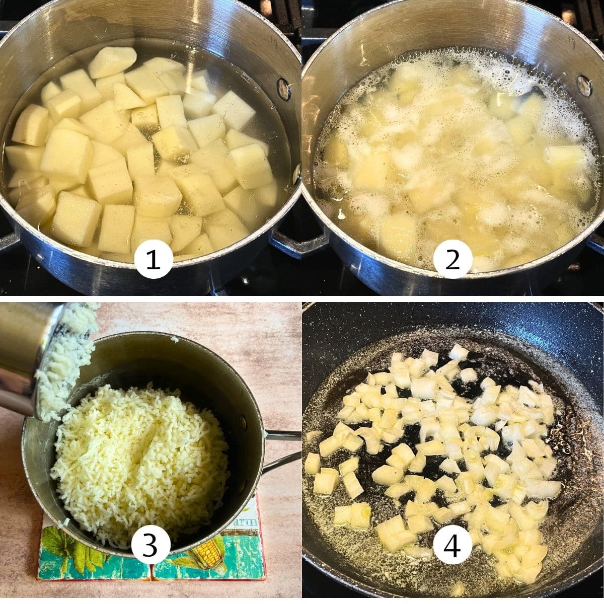 Grilled pierogies filling preparation steps collage.