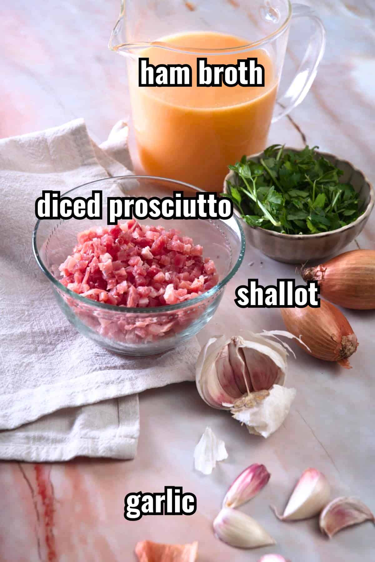 Ham gravy ingredients labeled.
