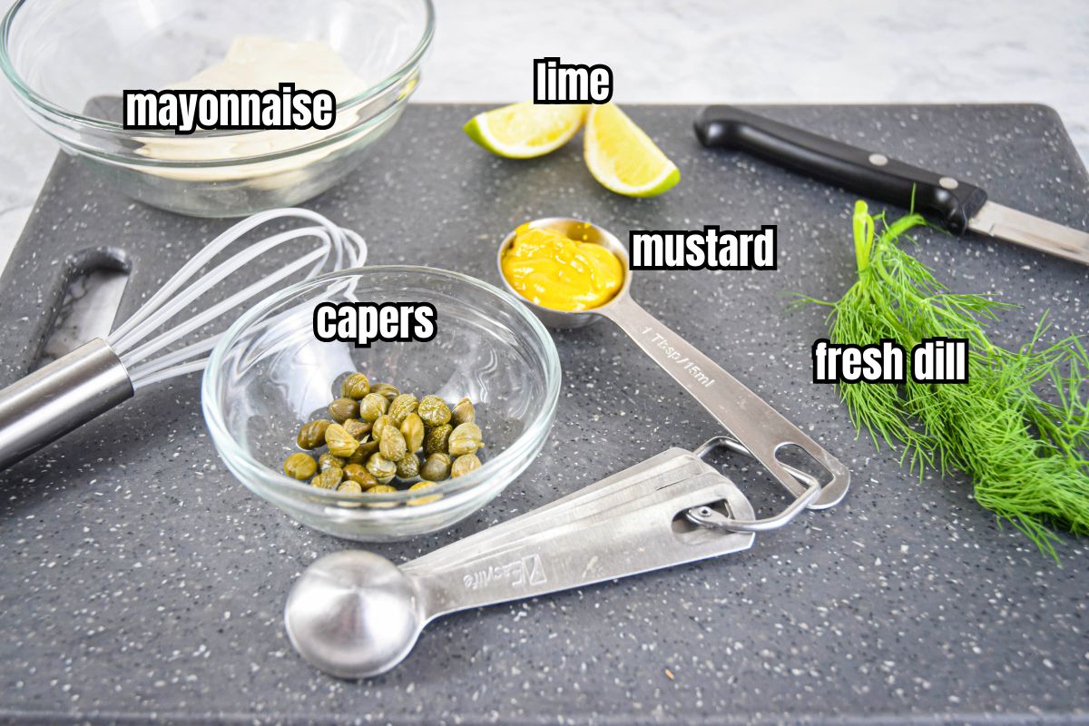 Dill dip ingredients prepped and labeled.