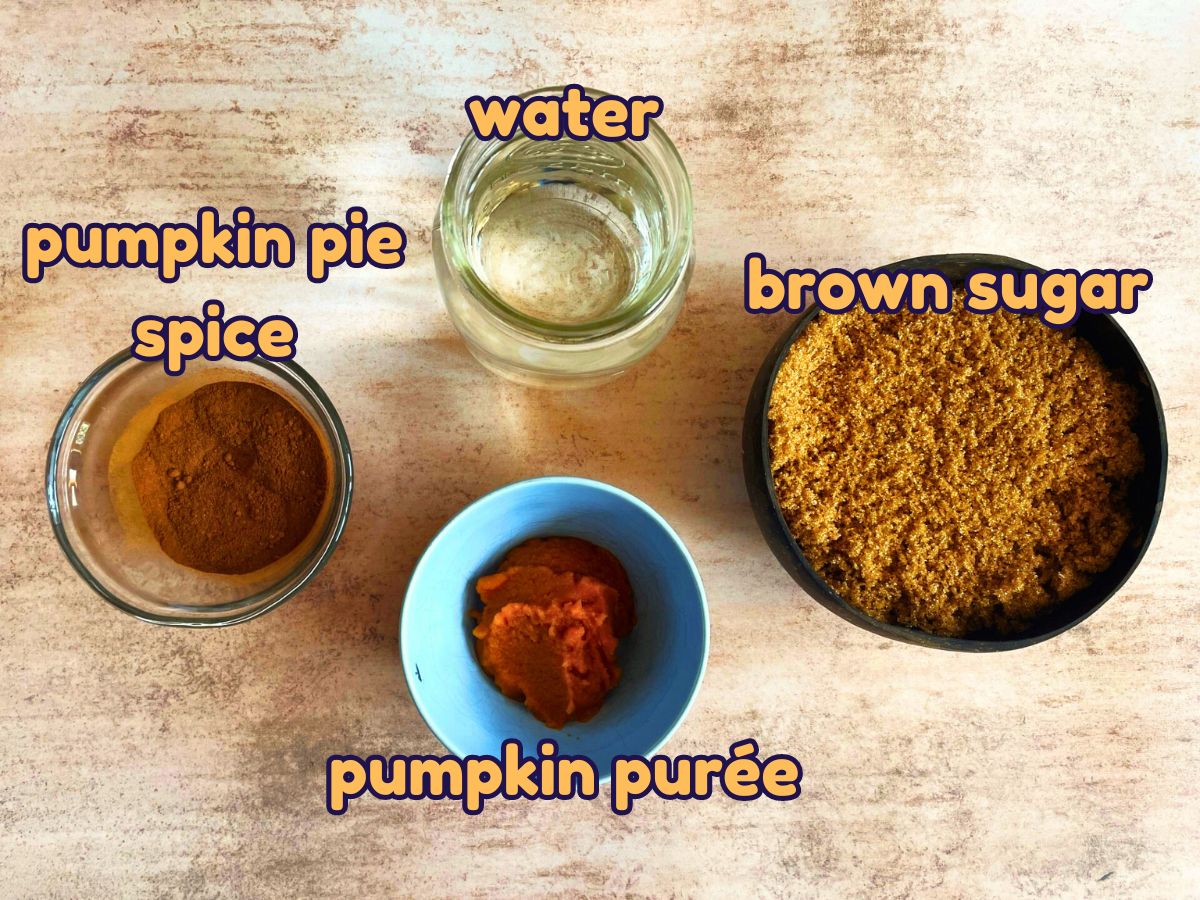 Pumpkin pie spice coffee syrup ingredients prepped and labeled.