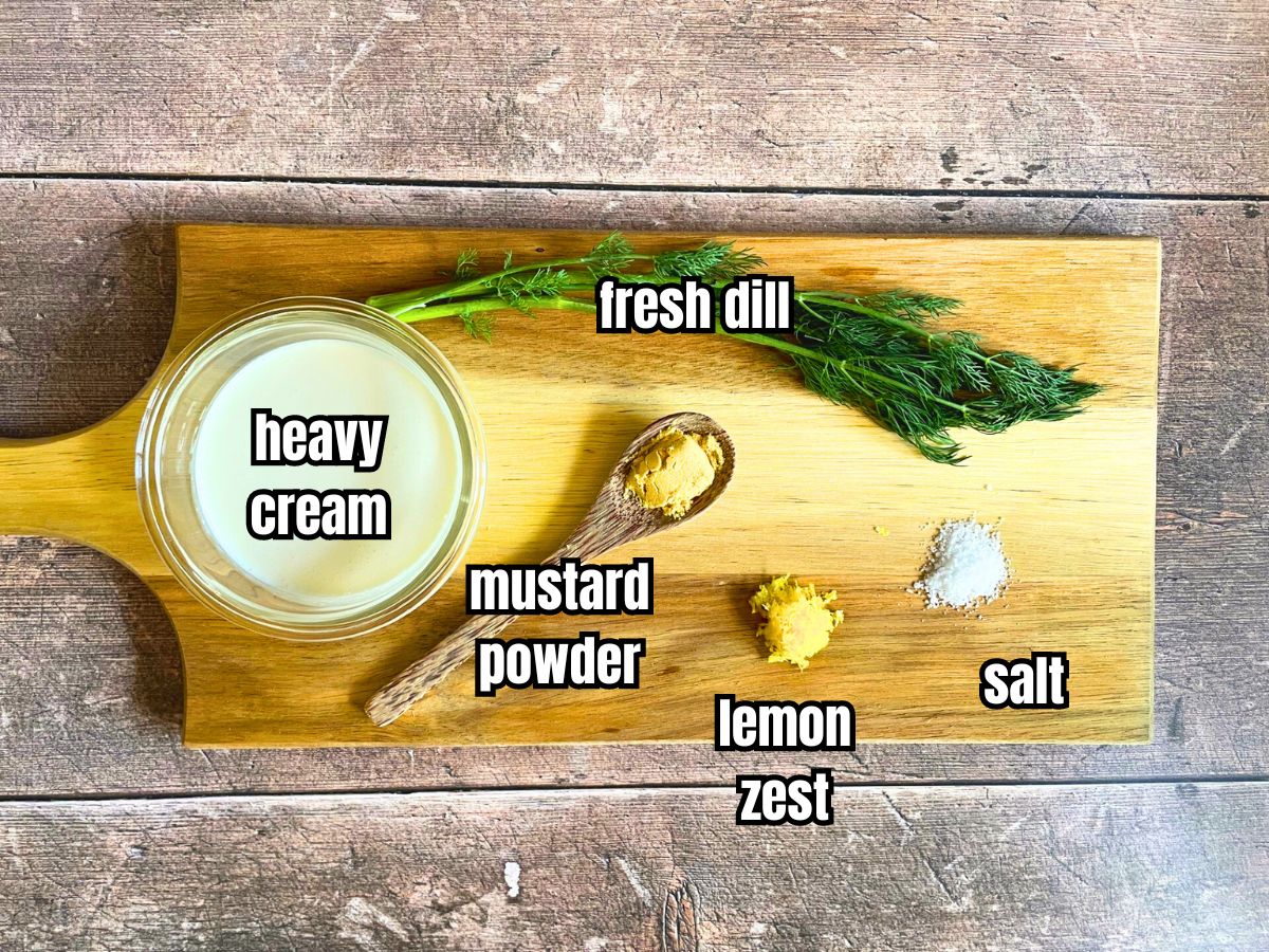 Savory lemon dill whipped cream ingredients labeled.