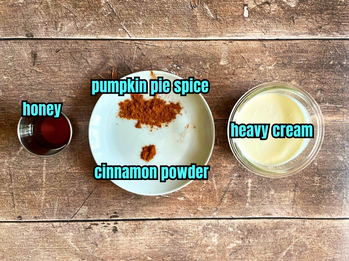 Pumpkin pie spice whipped topping ingredients labeled.
