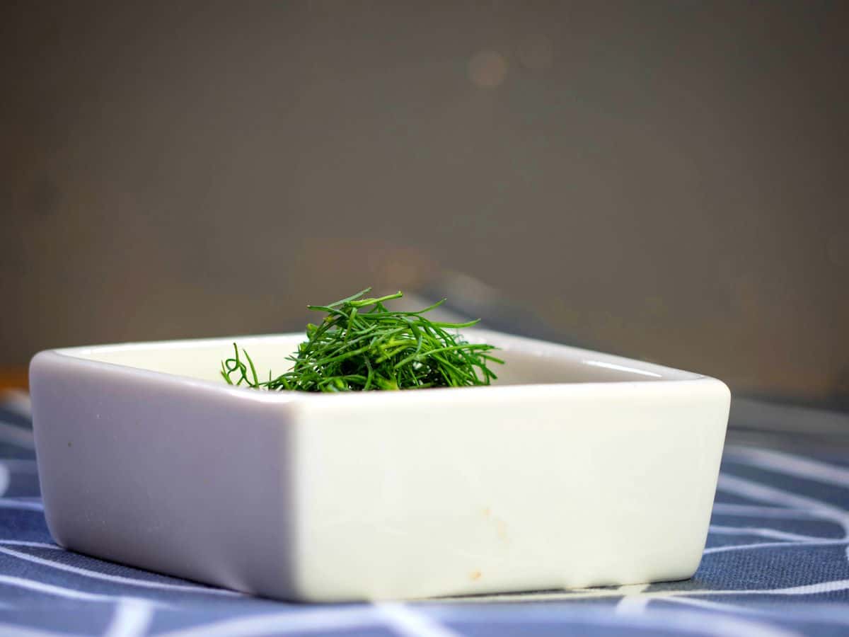 Fresh, chopped dill in small dish.