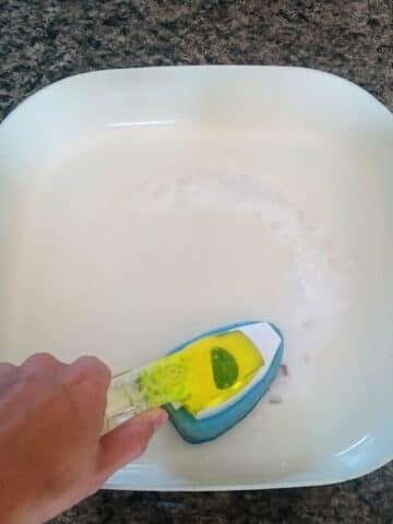 Electric skillet with scrub brush.