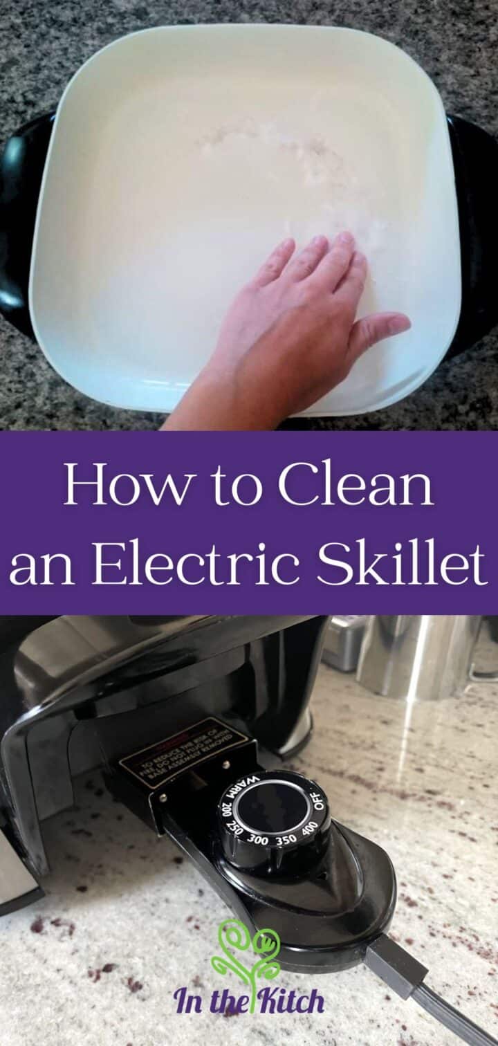 Electric skillet with baking soda and temperature control plug.