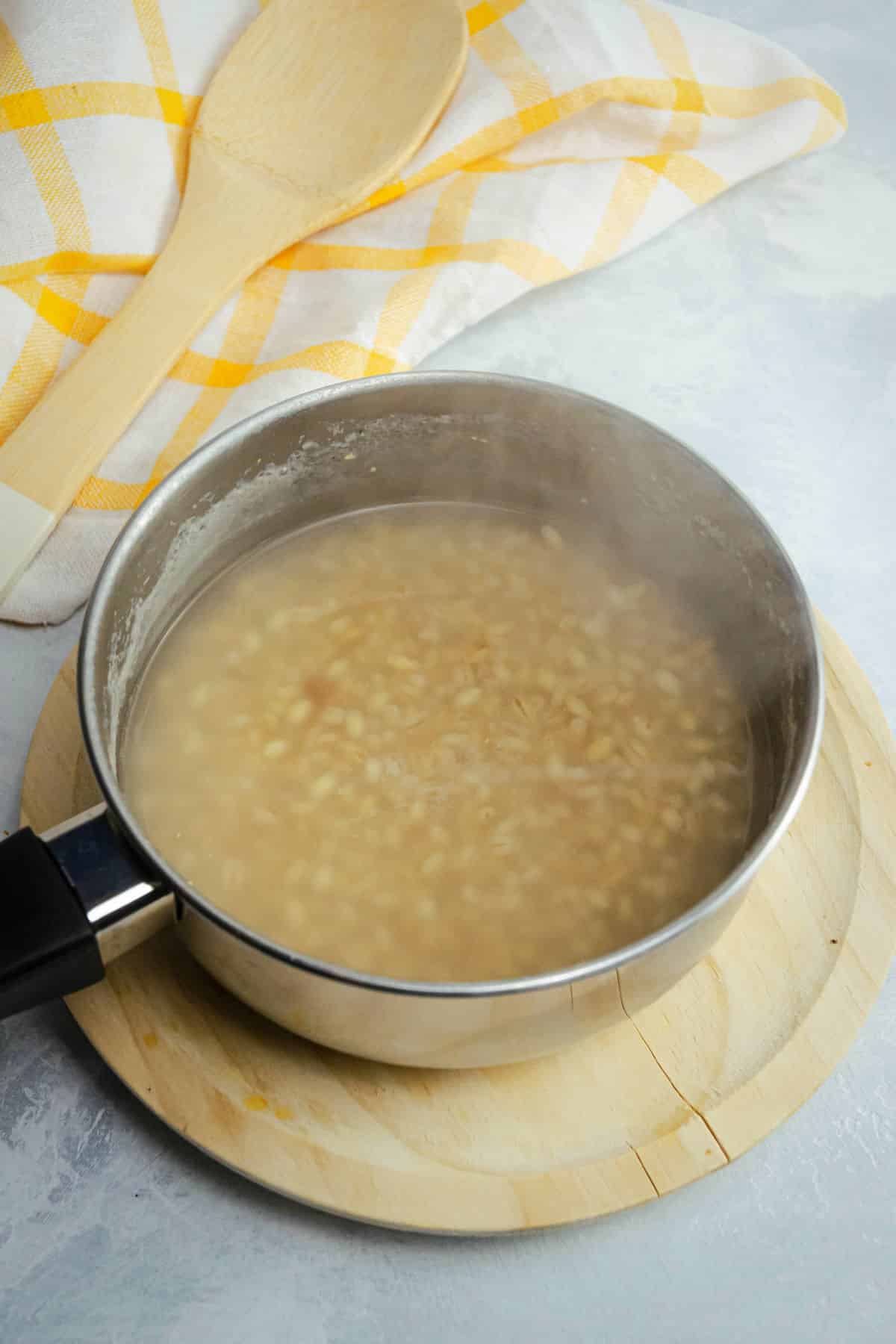 Barley cooking in pot.