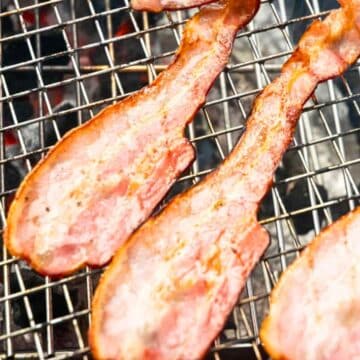 Cooked bacon on the outdoor grill.