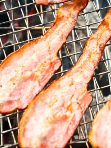 Cooked bacon on the outdoor grill.