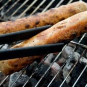 Bratwurst sausages on the grill.