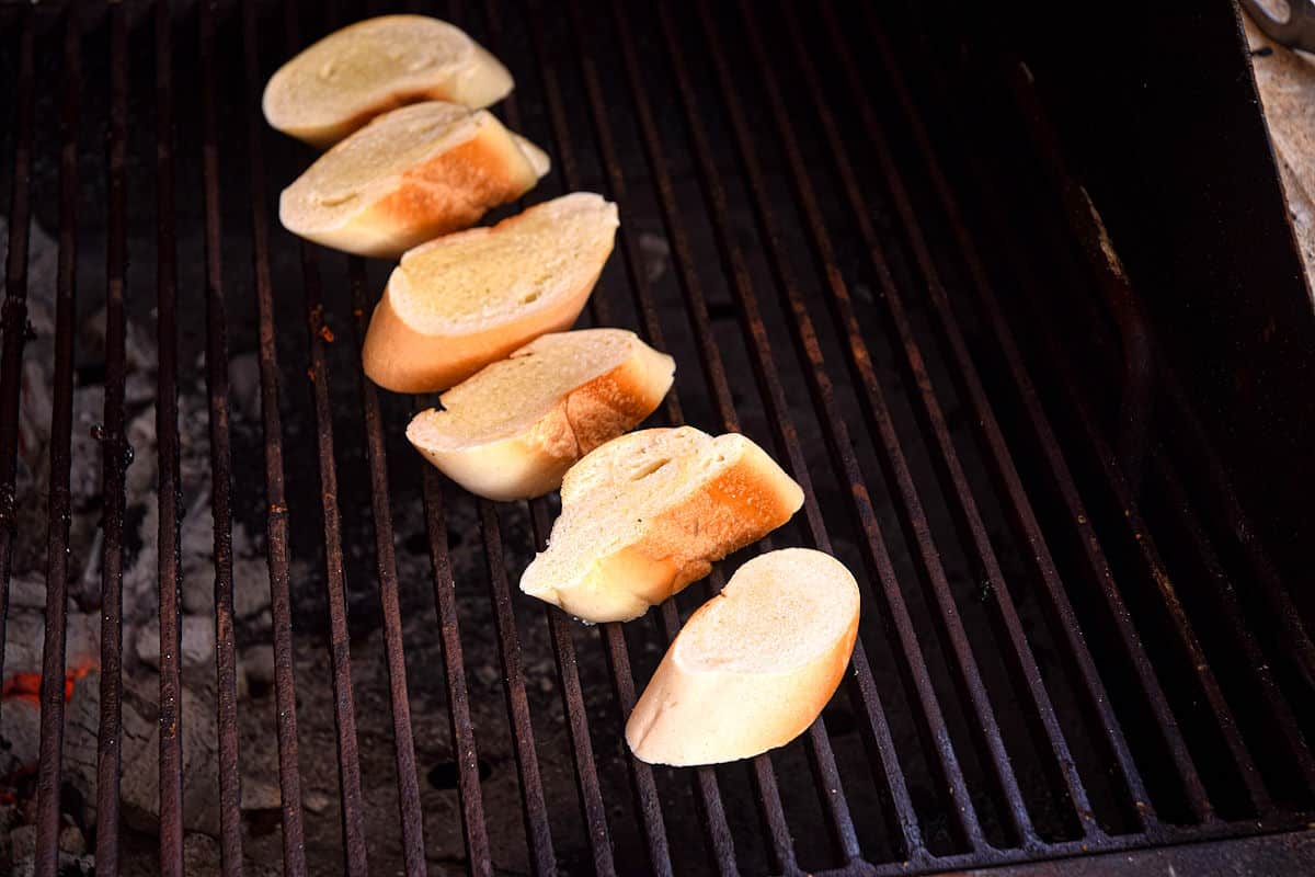 Bread slices on the grill.