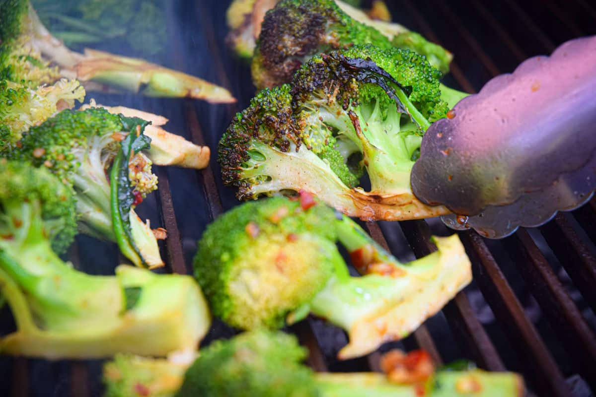 Broccoli on the grill.