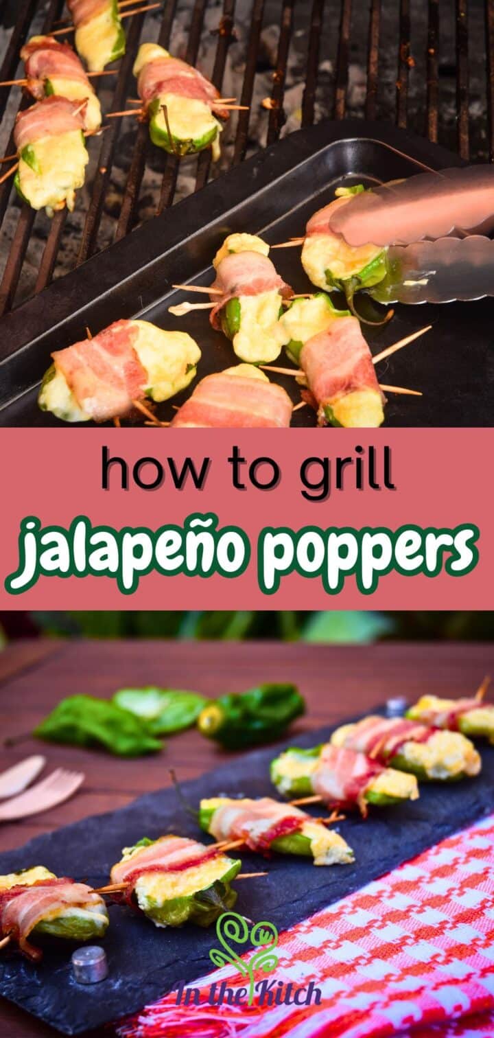 Grilled jalapeño poppers with text overlay that says 'how to grill jalapeño poppers'.