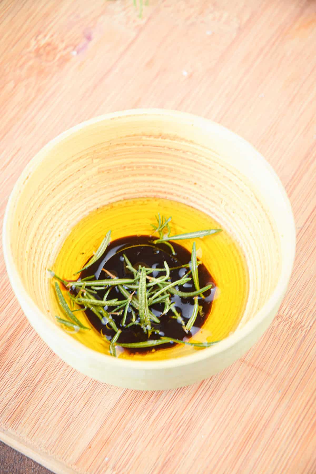 Olive oil mixture in bowl.