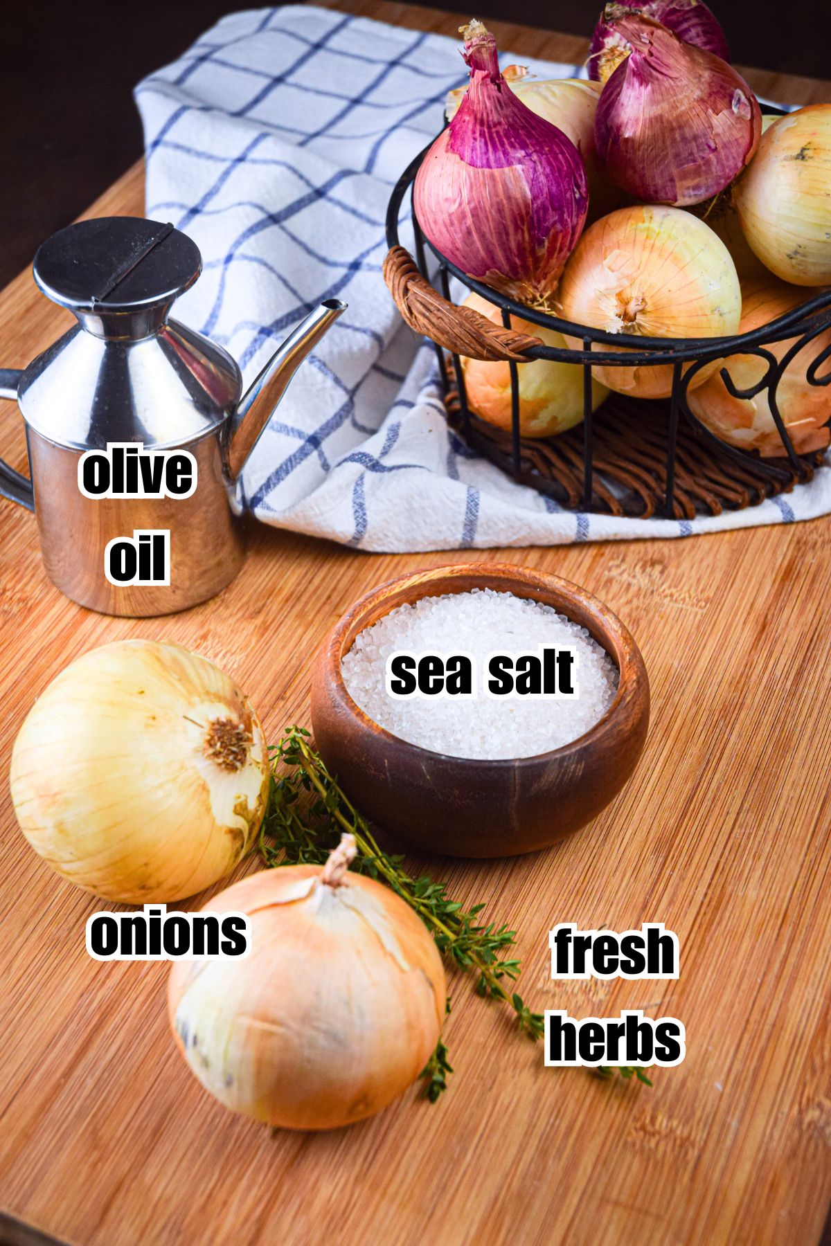 Grilled onion wedge ingredients prepped and labeled.
