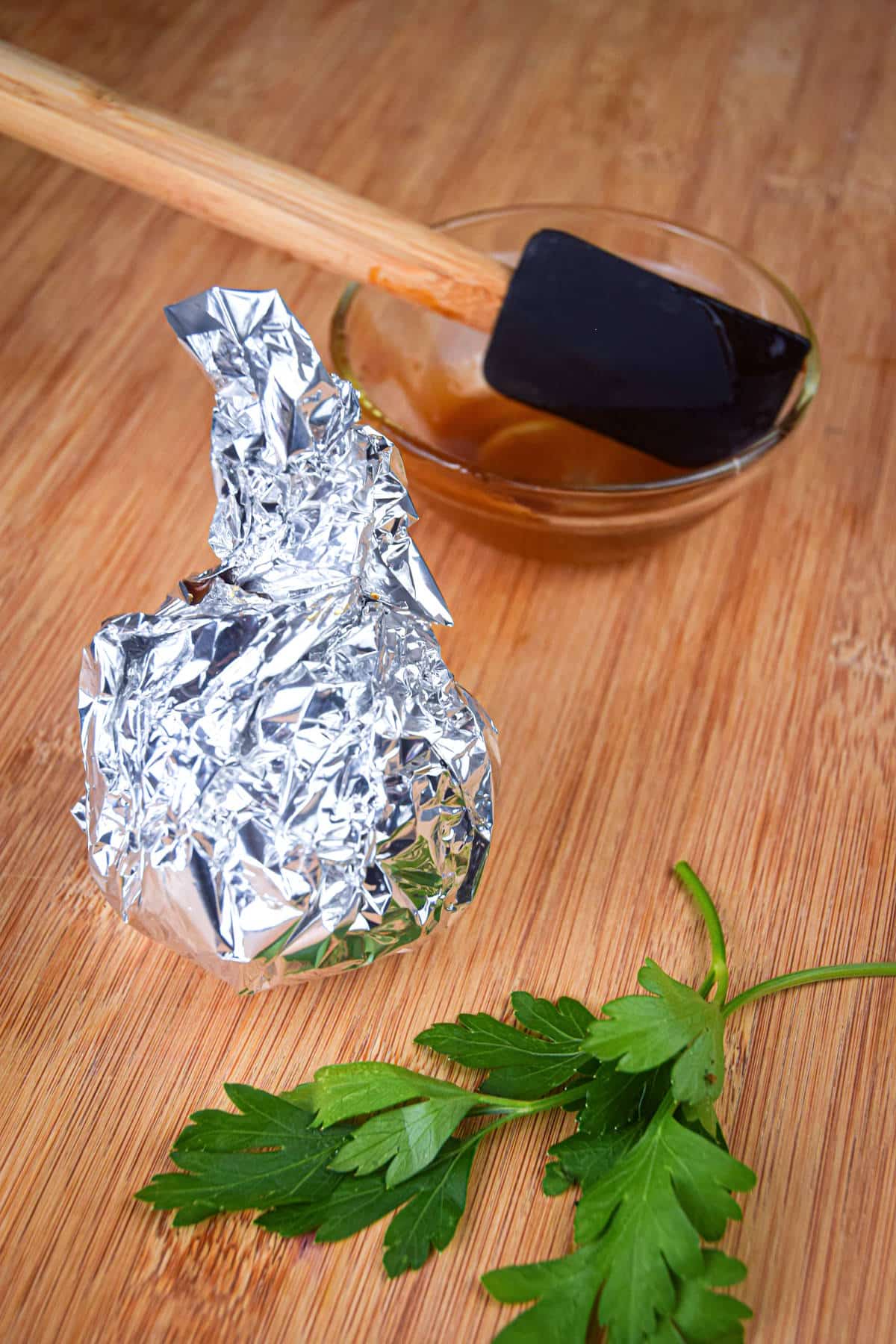 Onion wrapped in foil pouch.
