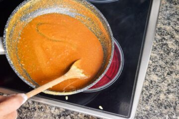 Brown roux in pan.