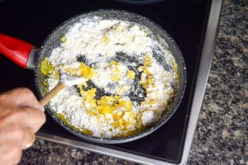Butter and flour in pan.