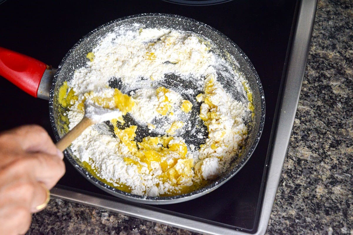 How to Make Roux_6 Butter and flour in pan.