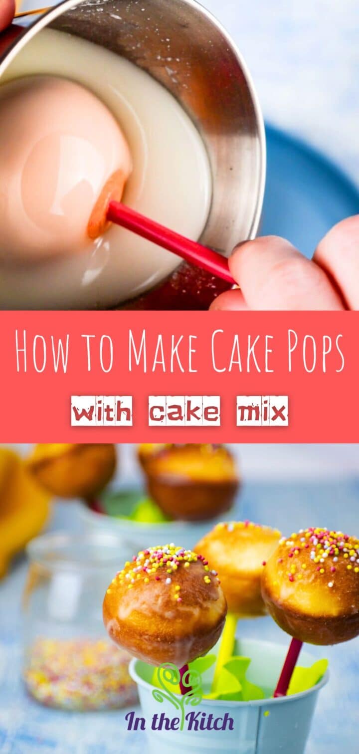 Cake mix cake pops in small decorative pail.
