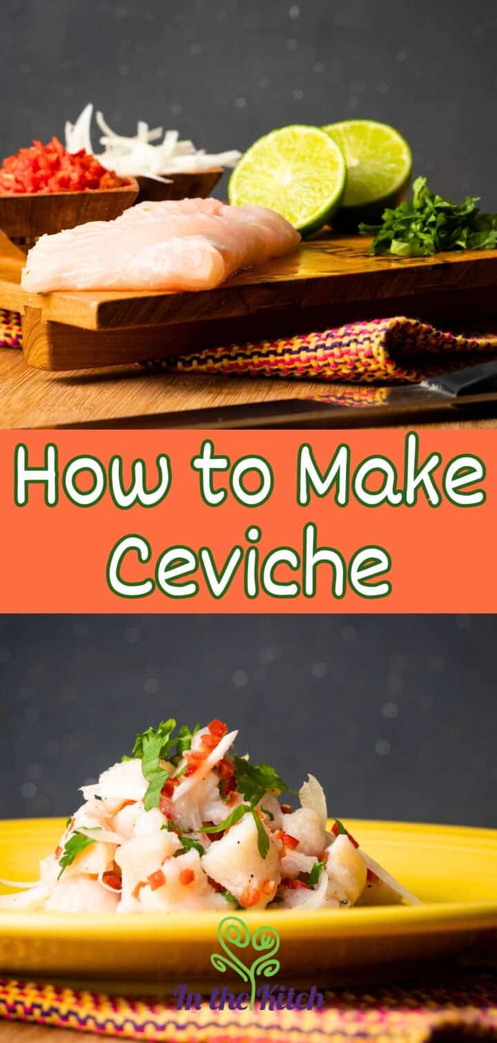 Ceviche ingredients and final dish.