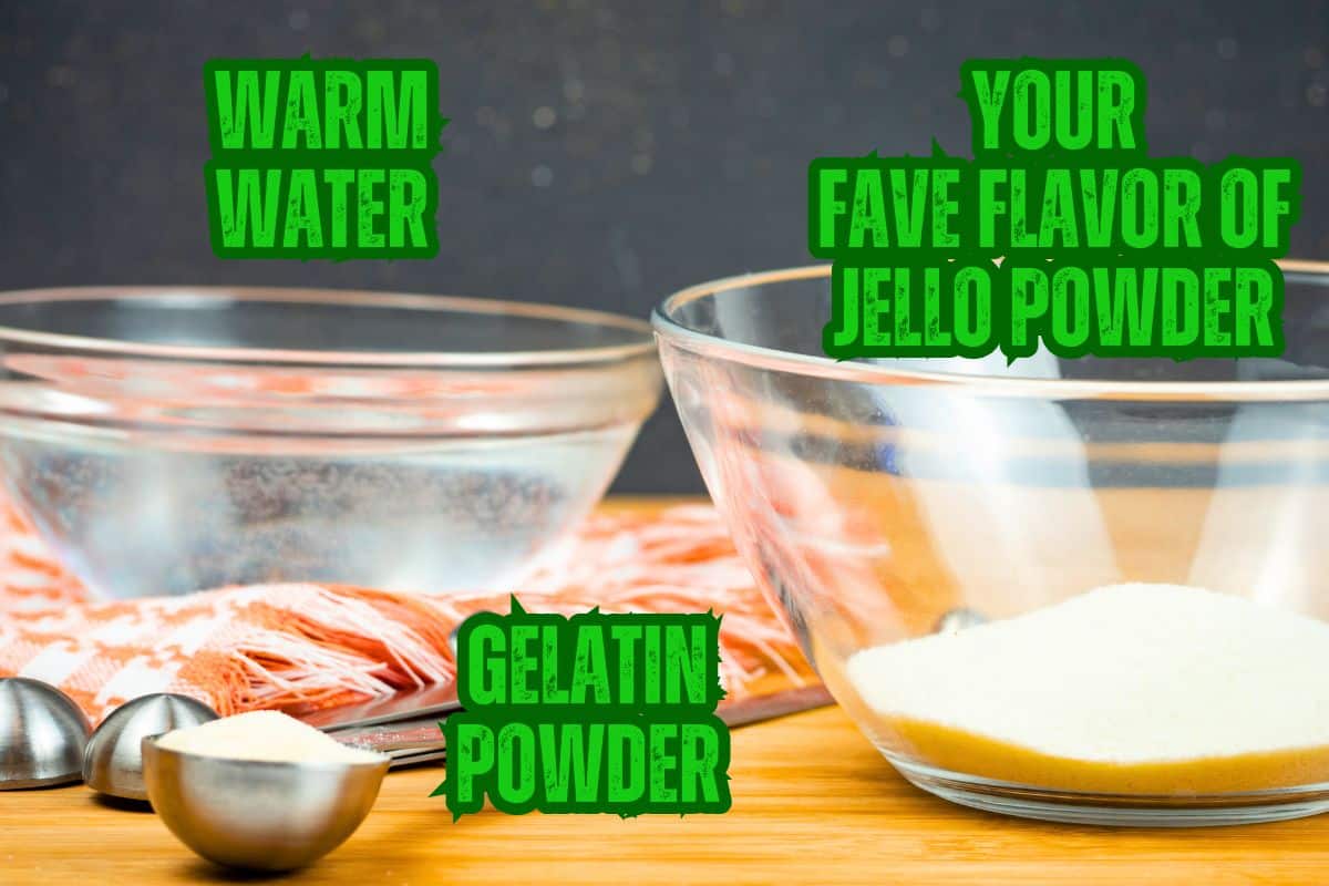 Gummy ingredients prepped on wooden table.