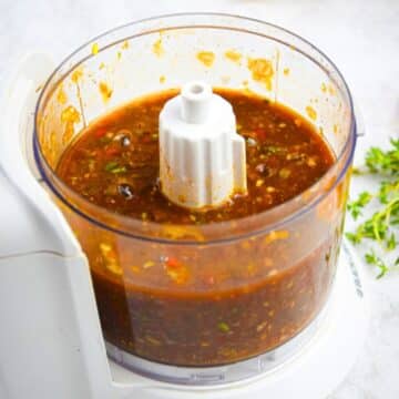 Jerk sauce in food processor.