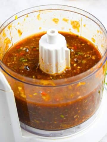Jerk sauce in food processor.
