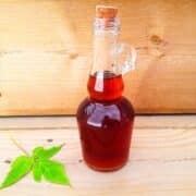 Pure maple syrup in bottle.