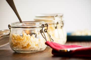 Ricotta cheese in jars.