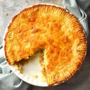 Shepherd's pie with a slice missing.