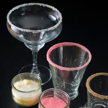 Cocktail glasses with sugar rim.