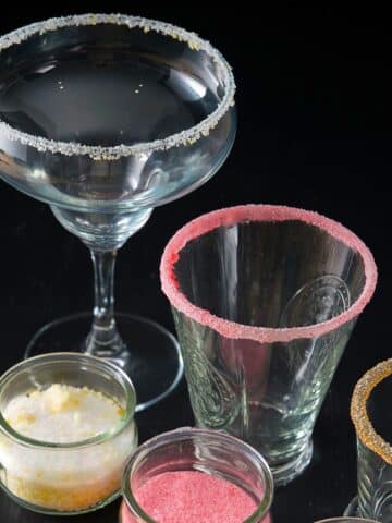 Cocktail glasses with sugar rim.