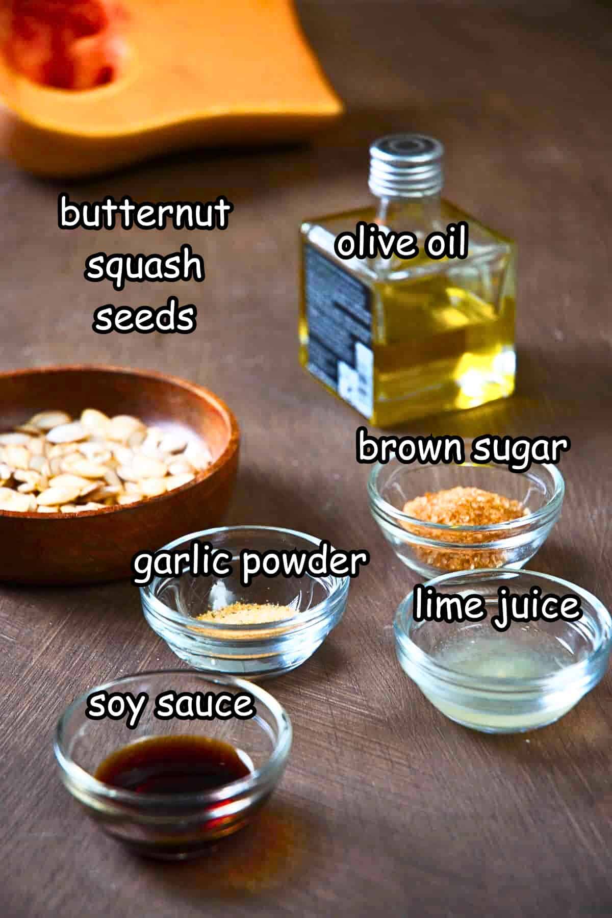 Roasted butternut squash seeds ingredients labeled.
