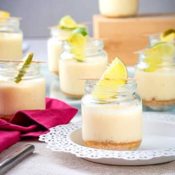 Iced lemon mousse in small jars.