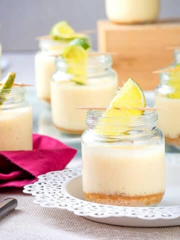 Iced lemon mousse in small jars.