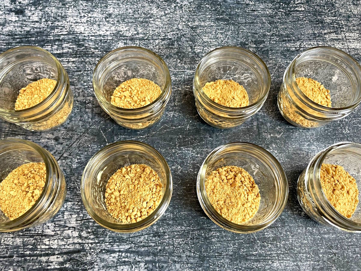 Graham crumbs in small jars.