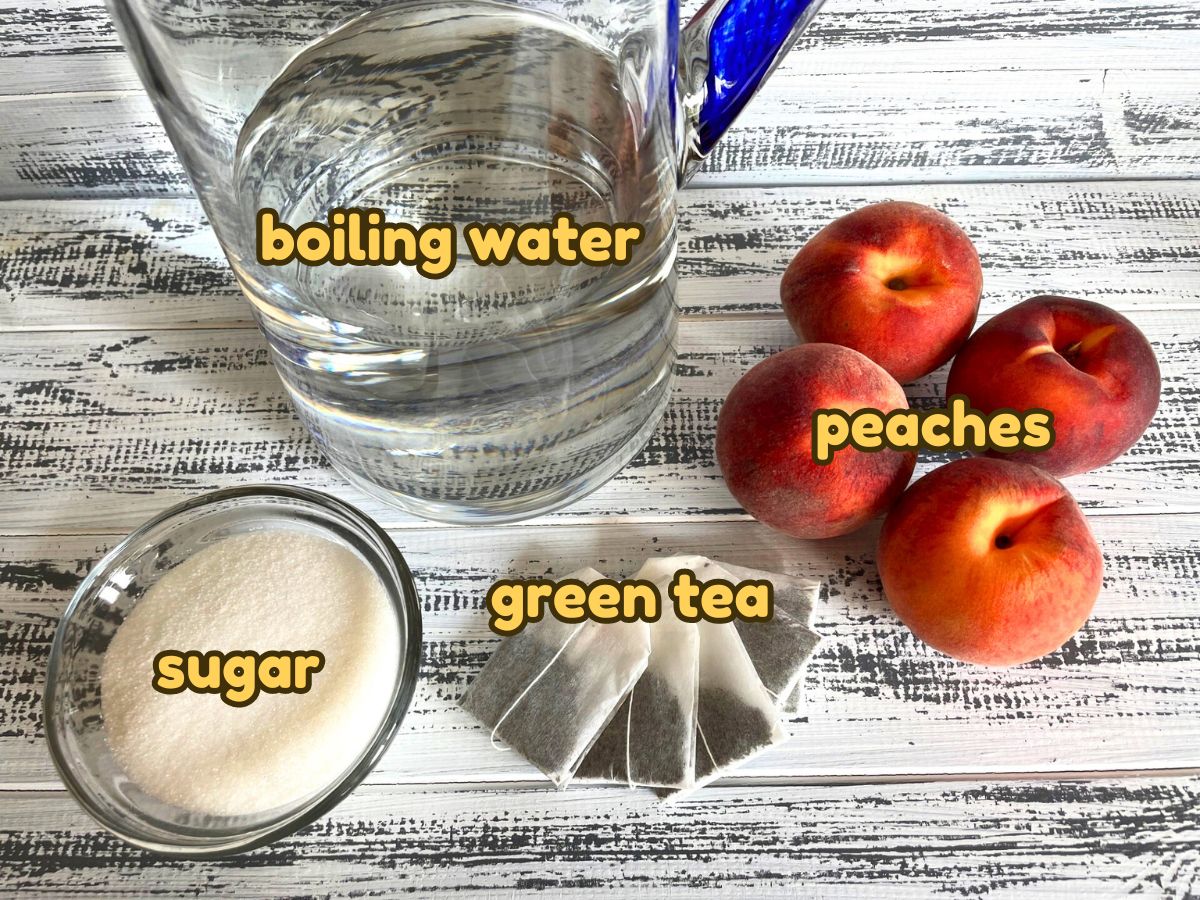 Iced peach green tea ingredients labeled.