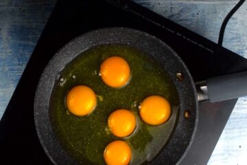 Eggs in pan.