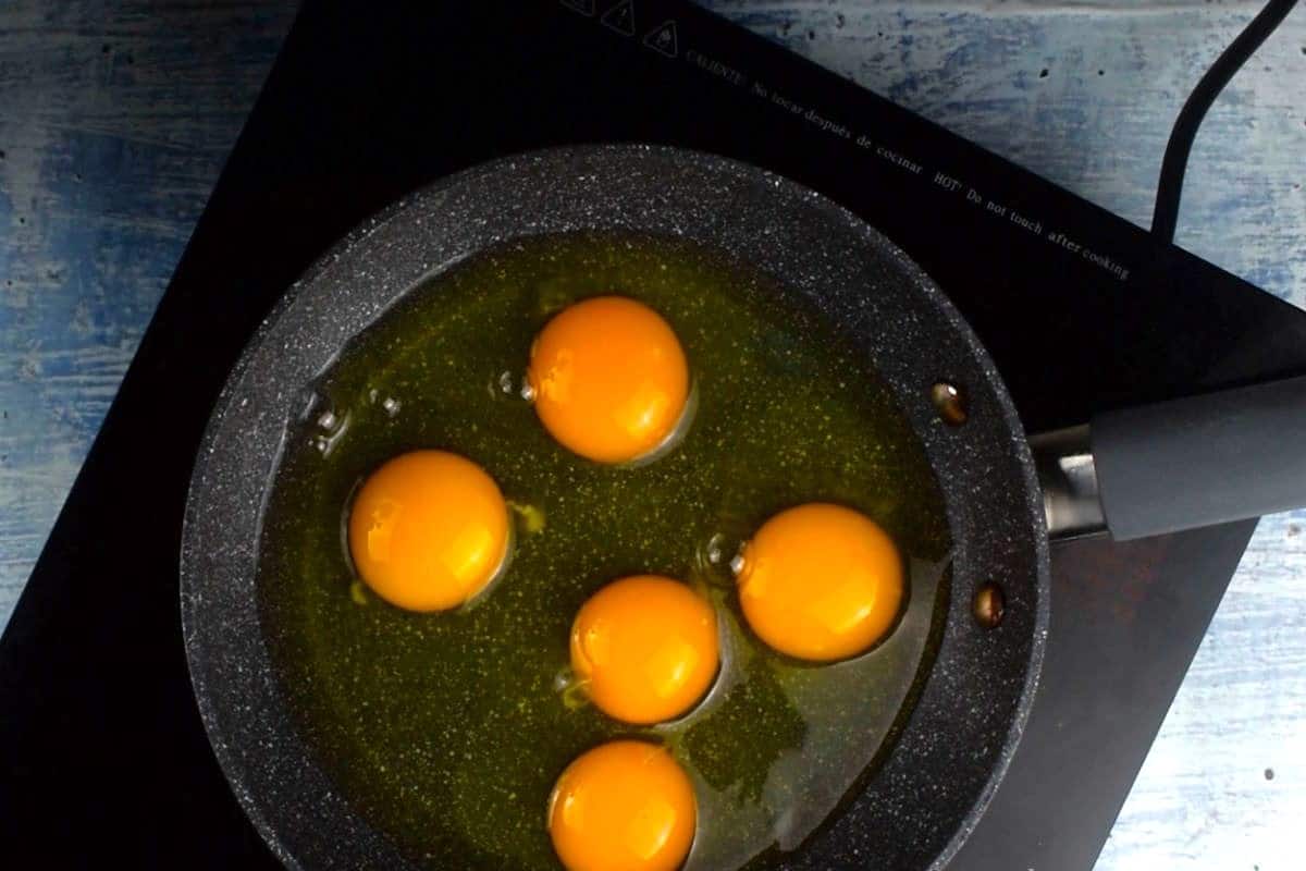Eggs in pan.